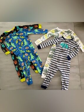 Carter's 2T Kids Dino, Monster, Car & Football One Piece Zipper Pajama Lot